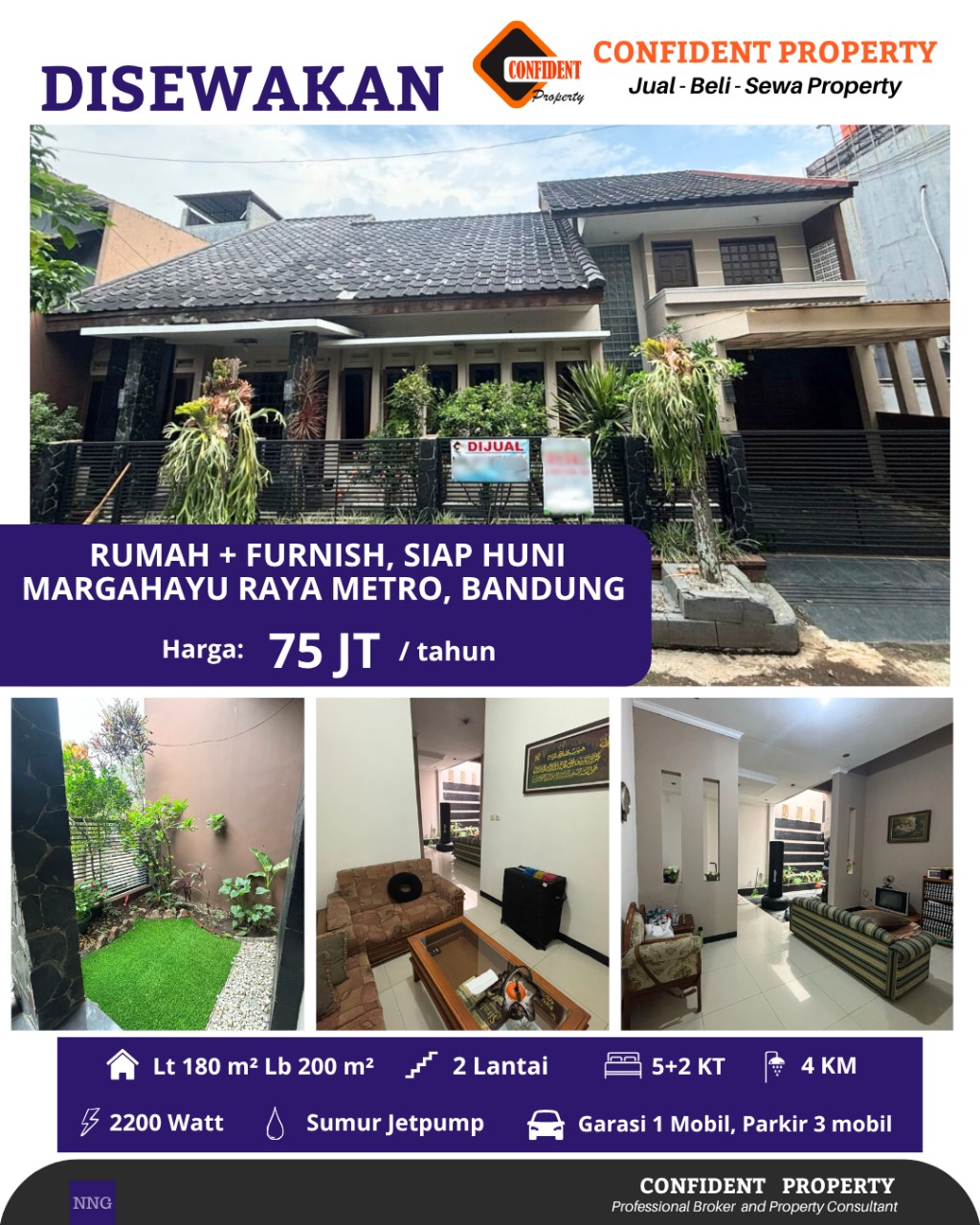 Di sewakan Rumah Margahayu MIM 2 Lt siap huni Bagus ada Furnished jarang ada Cck U/ kantor/ Tinggal 