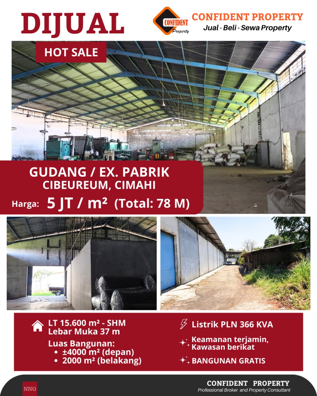 Di jual Gudang Ex pabrik Cibeureum Cimahi jarang ada Hitung Tanah saja Beli Tanah Bonus Bangunan