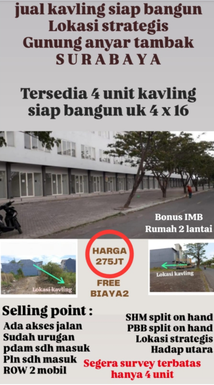 Dijual Tanah Kavling di Gunung Anyar Tambak Surabaya 