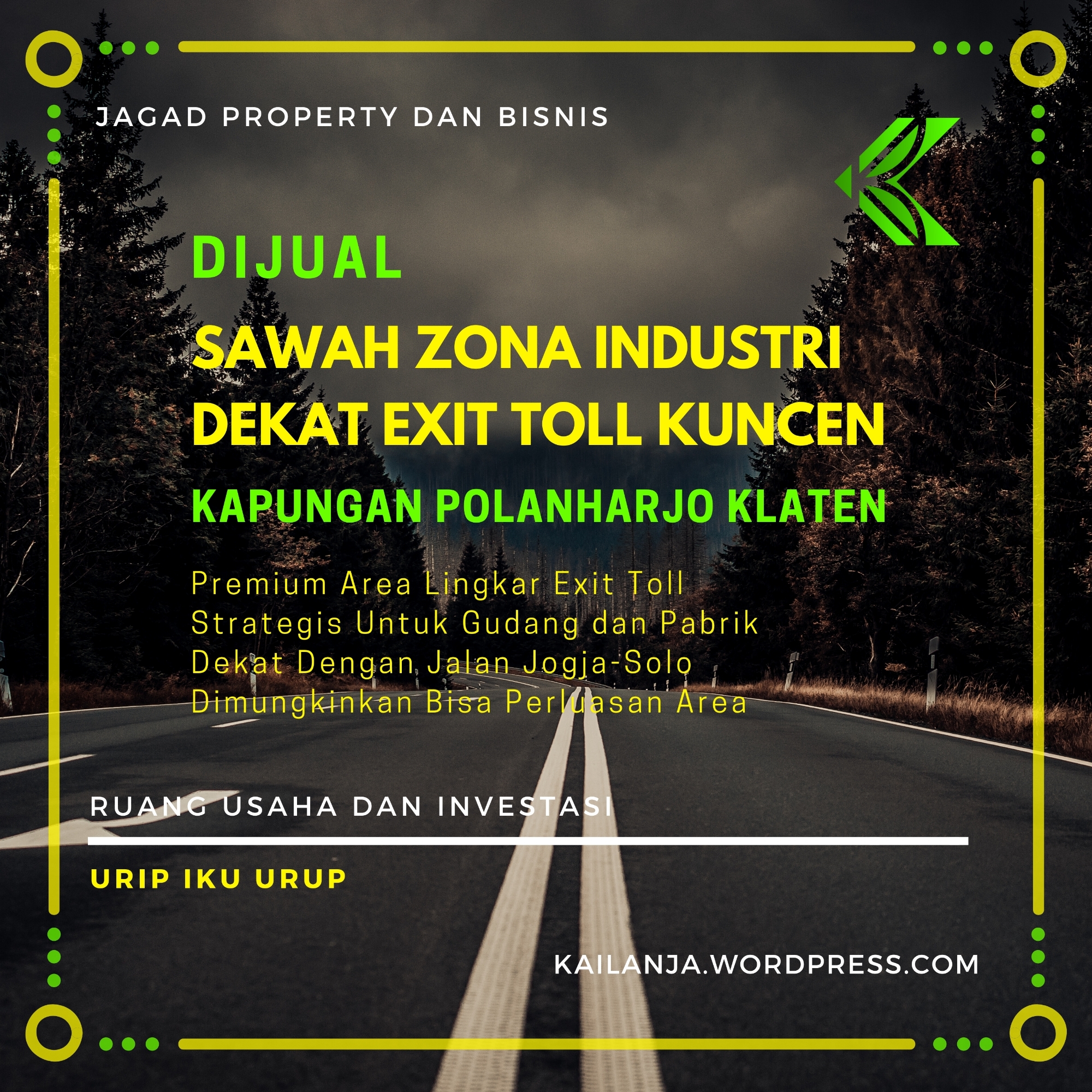 Dijual Sawah Zona Industri Dekat Exit Toll Kapungan Polanharjo Klaten